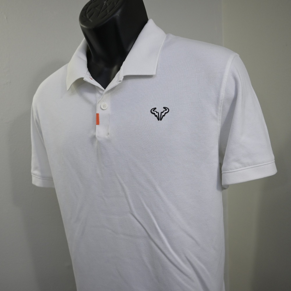 Nike Rafael Nadal Tennis Polo Mens XL Slim White Bull Logo Dri-Fit Short Sleeve